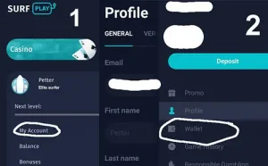 Account and Wallet settings on Surf Play Casino