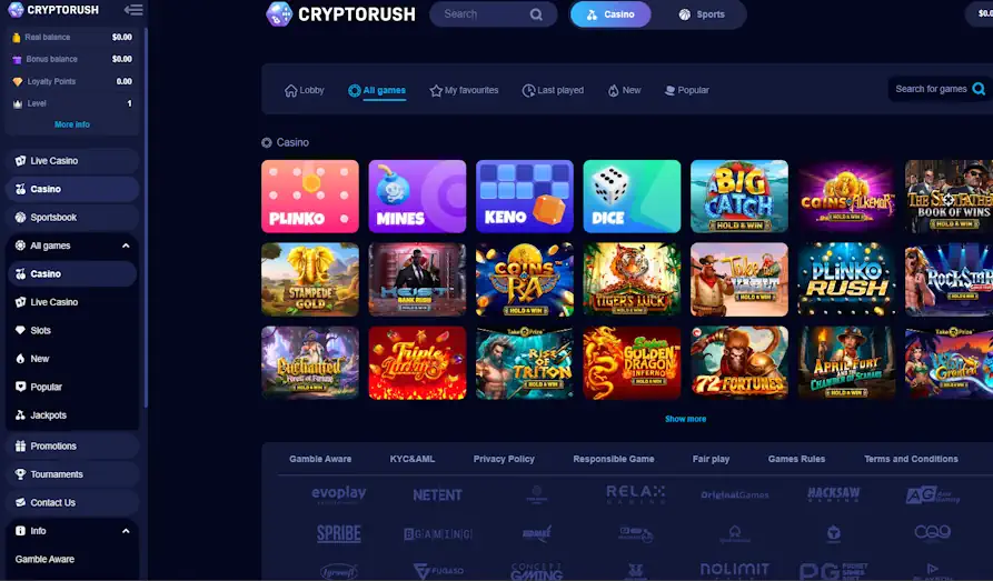 Landscape screenshot image #1 for Crypto Rush Casino