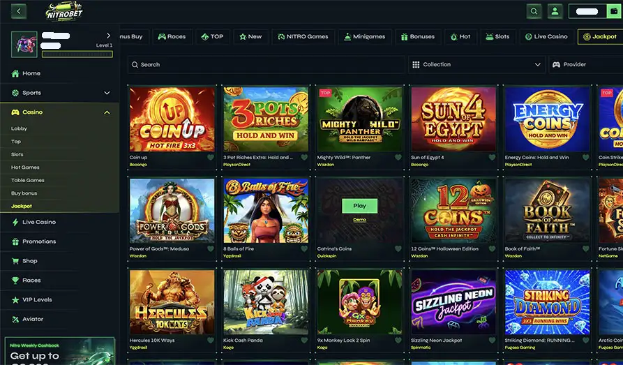 Landscape screenshot image #1 for Nitro Bet Casino