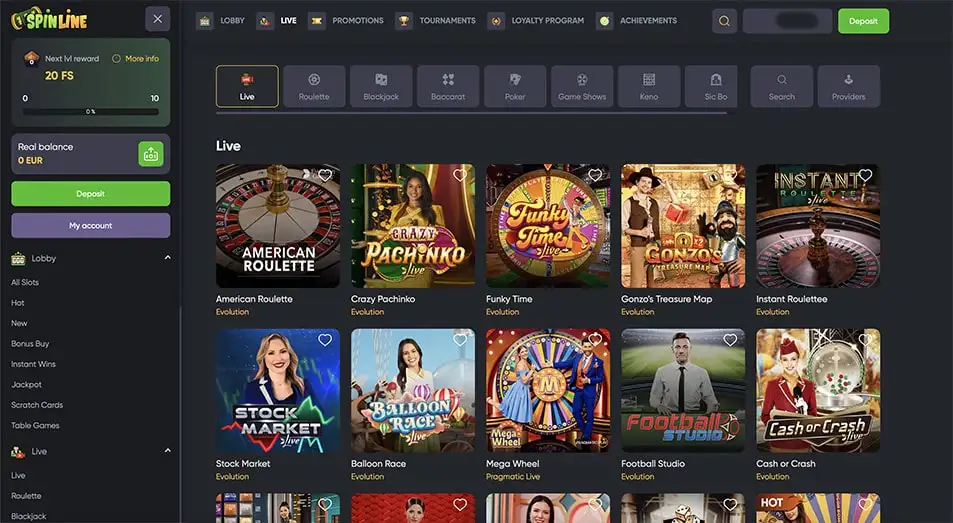 Landscape screenshot image #1 for Spinline Casino