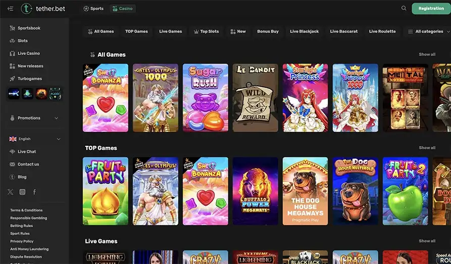 Landscape screenshot image #1 for Tether Bet Casino