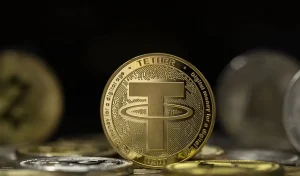 Tether coin standing up